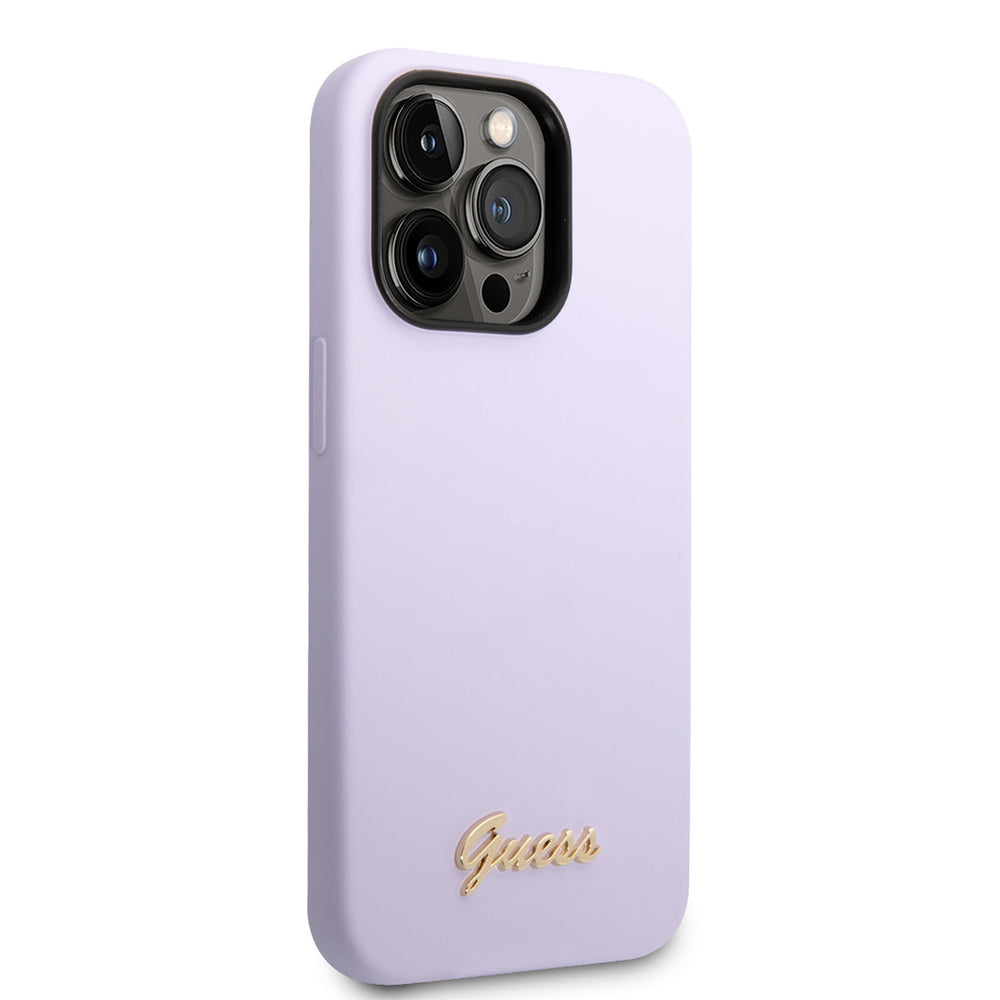 Guess iPhone 14 Pro Silicone Backcover - Metal logo - Paars-Hoesjes-Ilumina Benelux