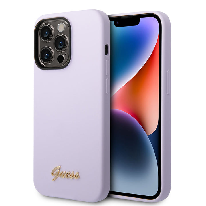 Guess iPhone 14 Pro Silicone Backcover - Metal logo - Paars-Hoesjes-Ilumina Benelux