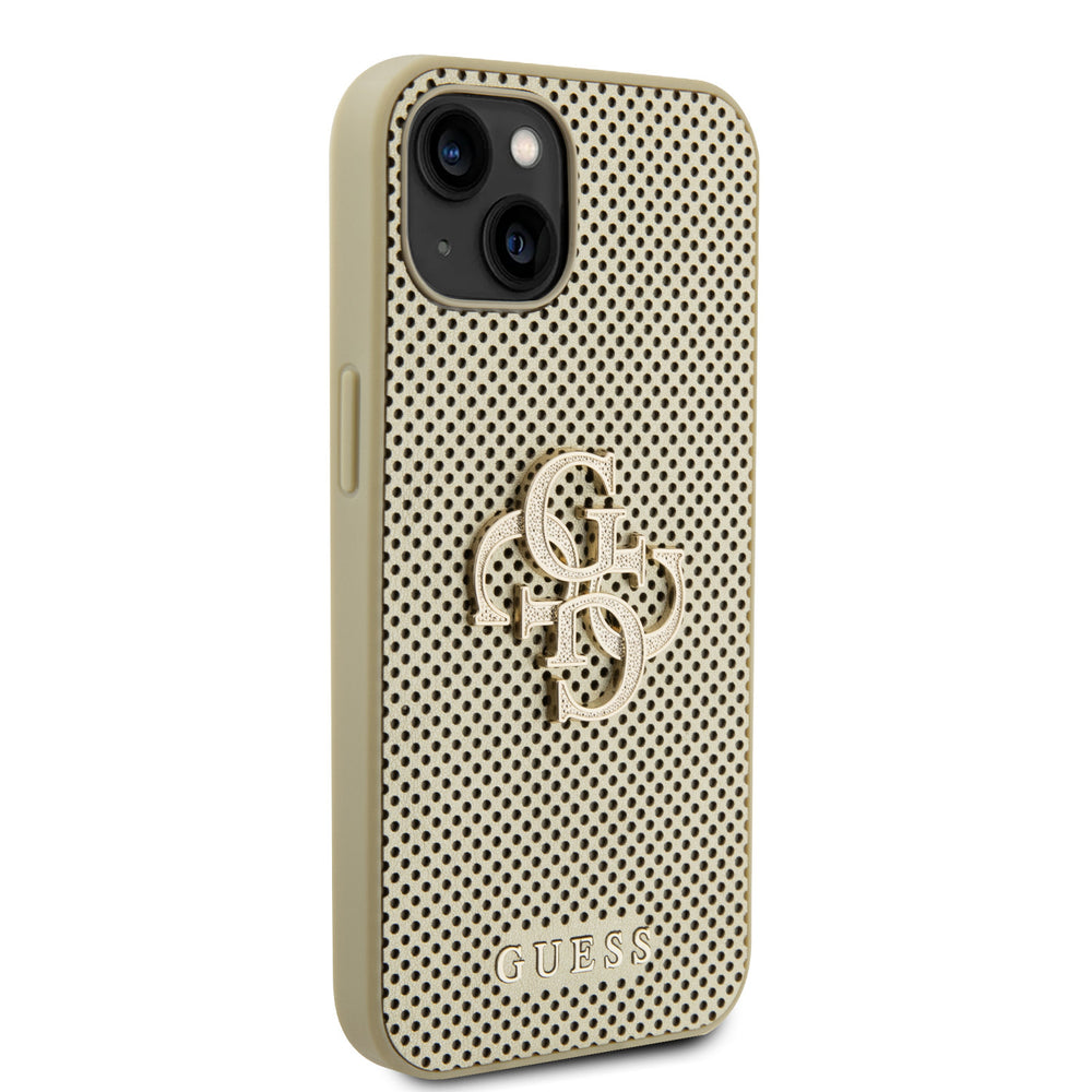 Guess iPhone 15 & 14 Plus Backcover hoesje Perforated 4G - glitter - Goud-Hoesjes-Ilumina Benelux