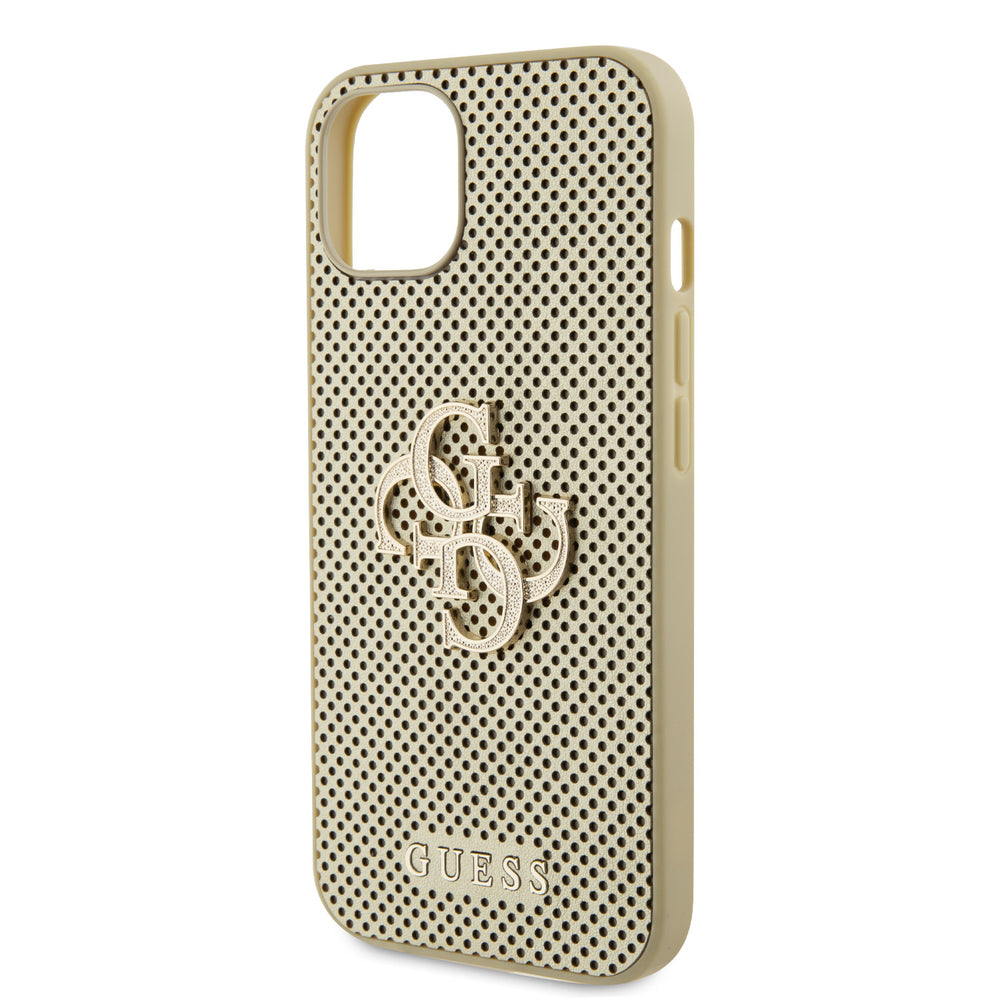 Guess iPhone 15 & 14 Plus Backcover hoesje Perforated 4G - glitter - Goud-Hoesjes-Ilumina Benelux