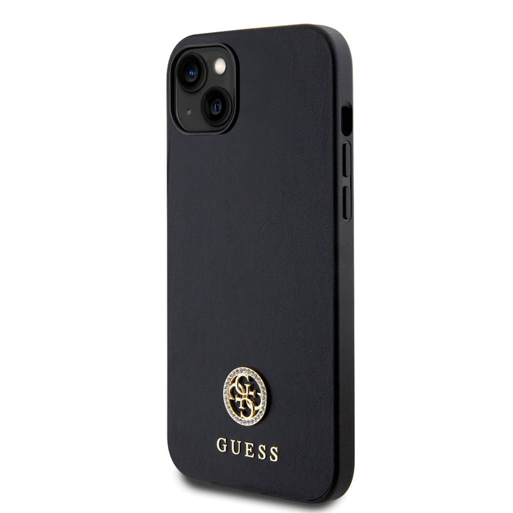 Guess iPhone 15 & 14 Plus Hardcase hoesje - 4G Metal Logo - Strass - Zwart-Hoesjes-Ilumina Benelux