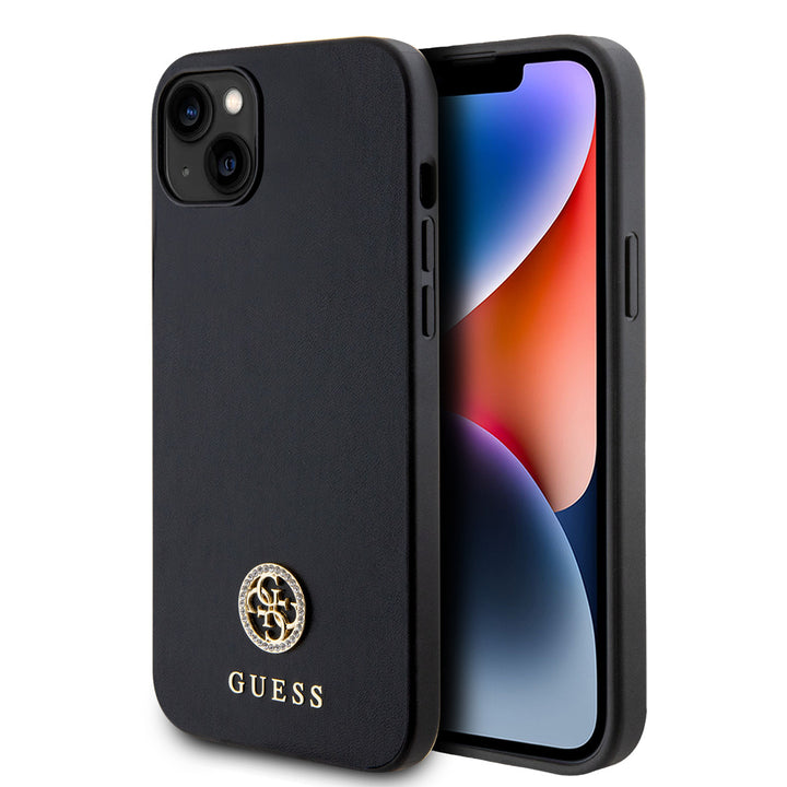 Guess iPhone 15 & 14 Plus Hardcase hoesje - 4G Metal Logo - Strass - Zwart-Hoesjes-Ilumina Benelux