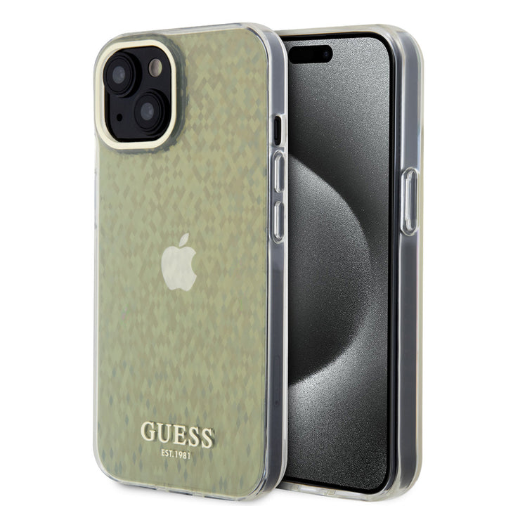 Guess iPhone 15 & 14 Plus Hardcase hoesje - Faceted Mirror - Disco Goud-Hoesjes-Ilumina Benelux