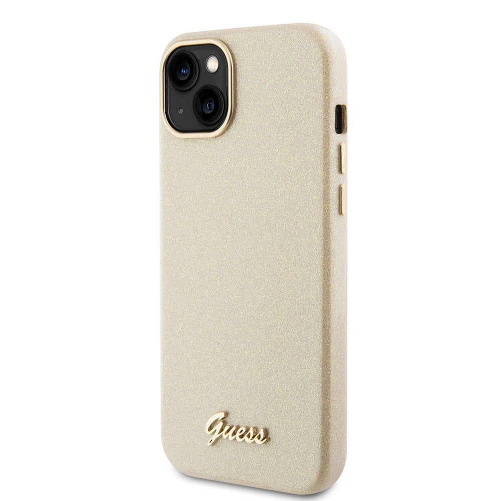 Guess iPhone 15 & 14 Plus TPU Back Cover hoesje - Glitter Glossy Script - Goud-Hoesjes-Ilumina Benelux