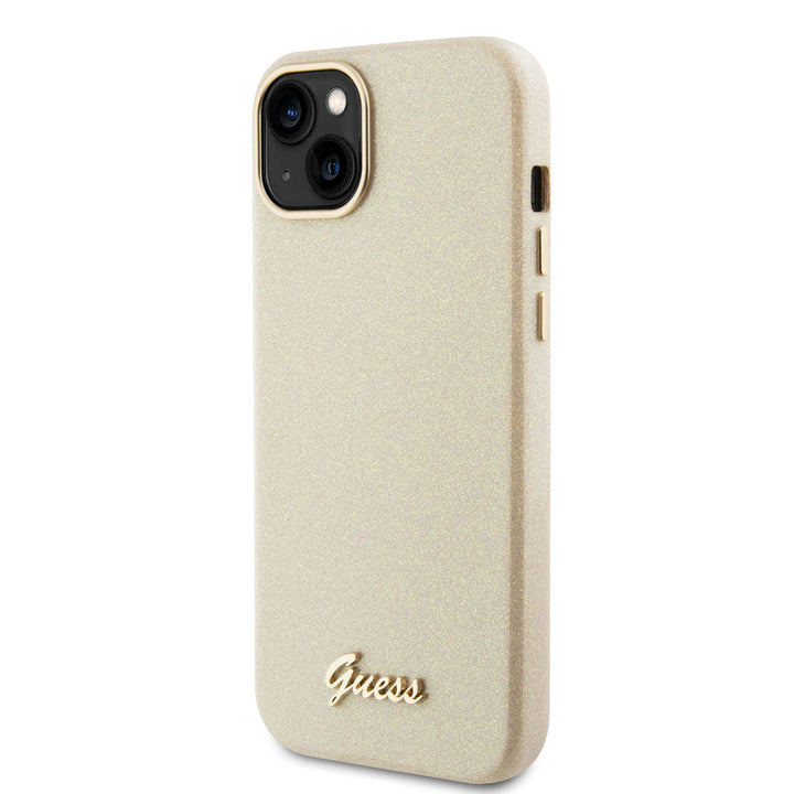 Guess iPhone 15 & 14 Plus TPU Back Cover hoesje - Glitter Glossy Script - Goud-Hoesjes-Ilumina Benelux