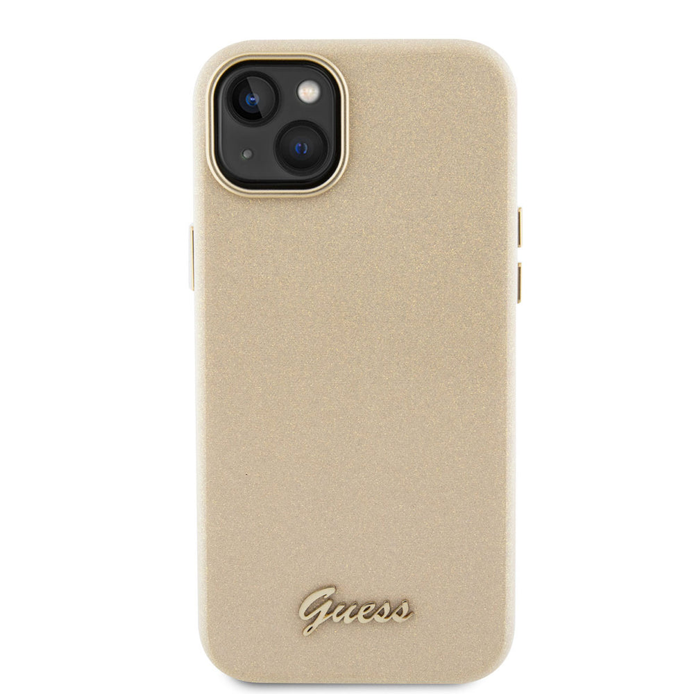 Guess iPhone 15 & 14 Plus TPU Back Cover hoesje - Glitter Glossy Script - Goud-Hoesjes-Ilumina Benelux