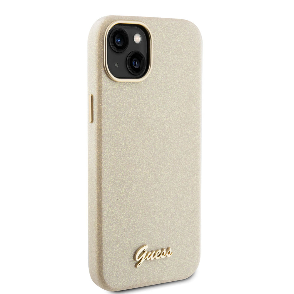 Guess iPhone 15 & 14 Plus TPU Back Cover hoesje - Glitter Glossy Script - Goud-Hoesjes-Ilumina Benelux