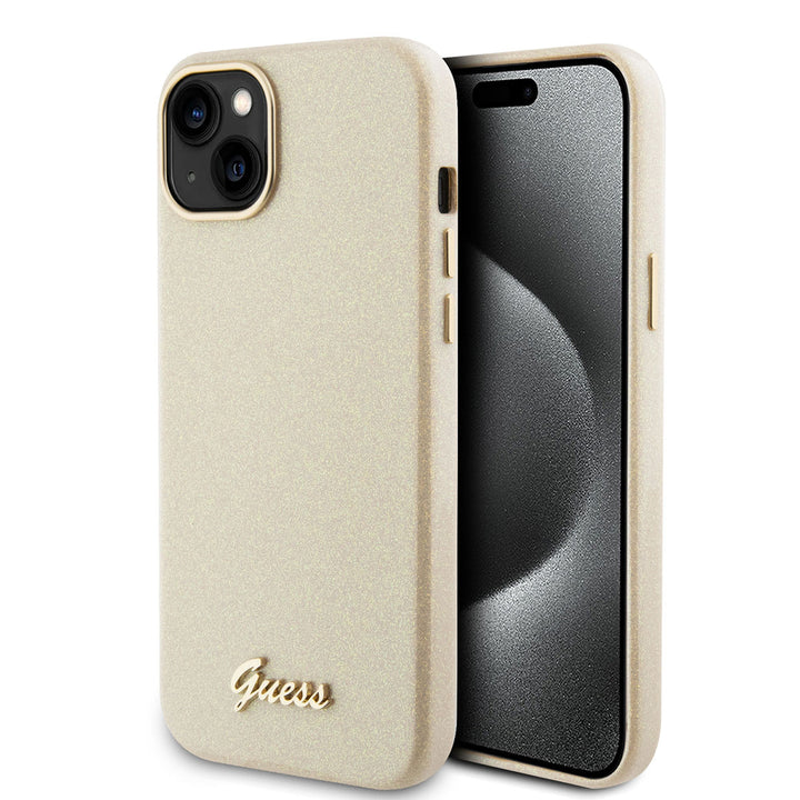 Guess iPhone 15 & 14 Plus TPU Back Cover hoesje - Glitter Glossy Script - Goud-Hoesjes-Ilumina Benelux