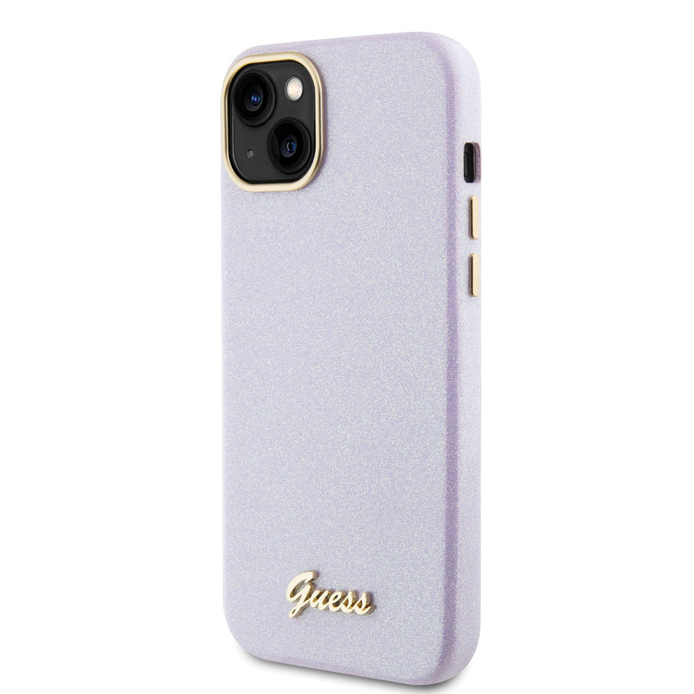Guess iPhone 15 & 14 Plus TPU Back Cover hoesje - Glitter Glossy Script - Lila-Hoesjes-Ilumina Benelux