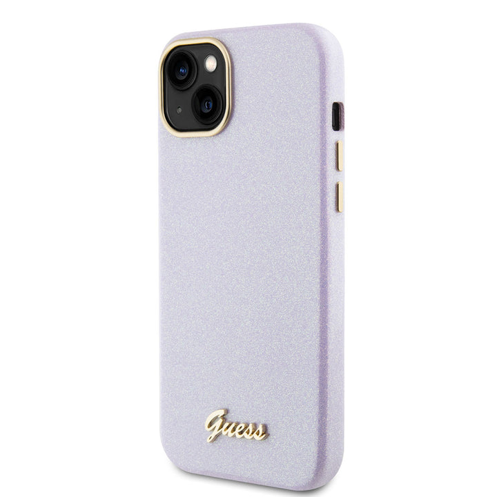 Guess iPhone 15 & 14 Plus TPU Back Cover hoesje - Glitter Glossy Script - Lila-Hoesjes-Ilumina Benelux
