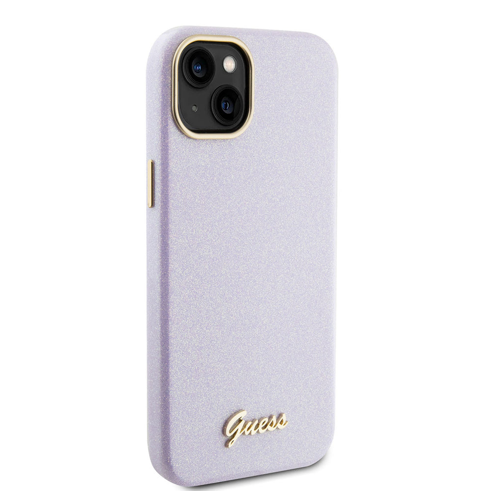 Guess iPhone 15 & 14 Plus TPU Back Cover hoesje - Glitter Glossy Script - Lila-Hoesjes-Ilumina Benelux