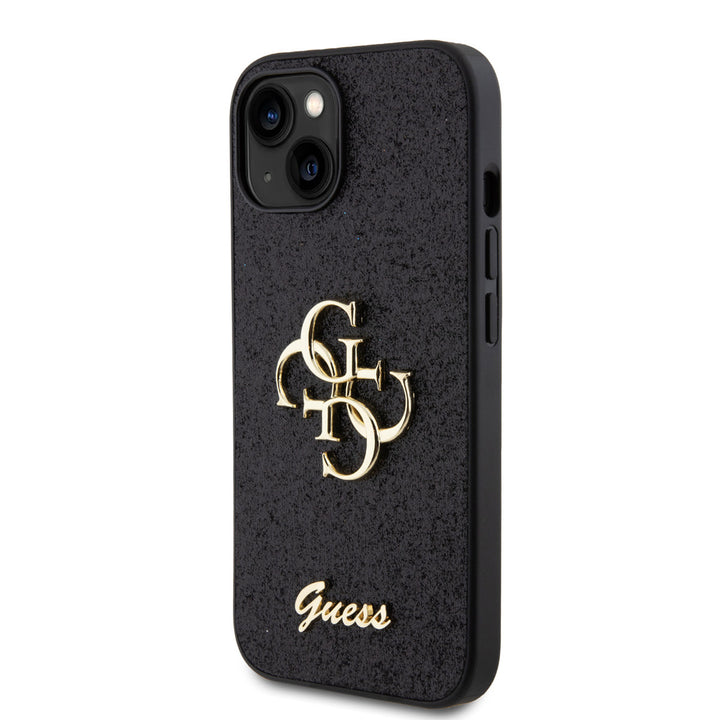 Guess iPhone 15 Backcover hoesje - Big 4G - Fixed Glitter - Zwart-Hoesjes-Ilumina Benelux