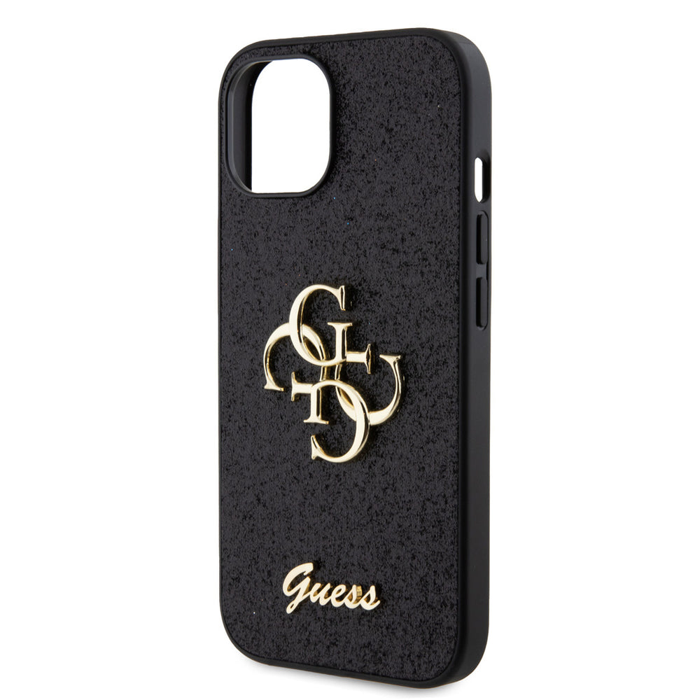 Guess iPhone 15 Backcover hoesje - Big 4G - Fixed Glitter - Zwart-Hoesjes-Ilumina Benelux
