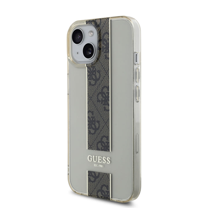 Guess iPhone 15 Backcover hoesje IML 4G Stripe - Bruin-Hoesjes-Ilumina Benelux