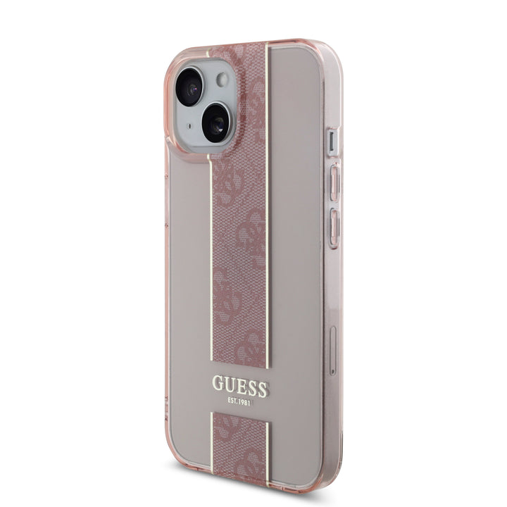 Guess iPhone 15 Backcover hoesje IML 4G Stripe - Roze-Hoesjes-Ilumina Benelux