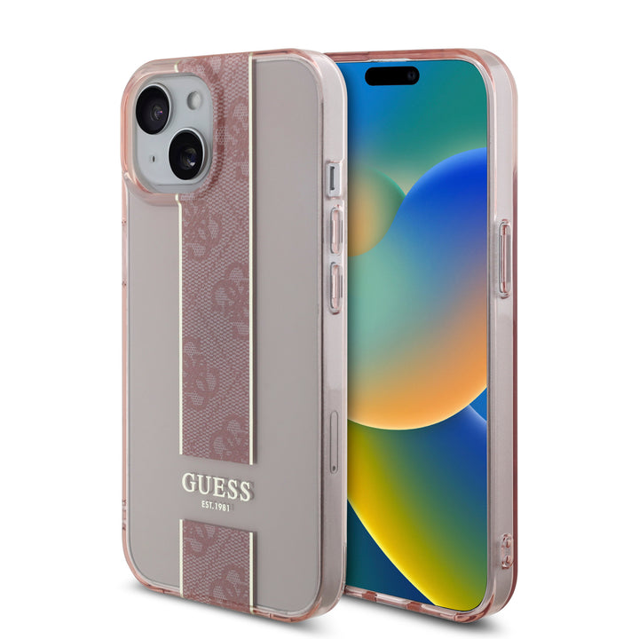 Guess iPhone 15 Backcover hoesje IML 4G Stripe - Roze-Hoesjes-Ilumina Benelux