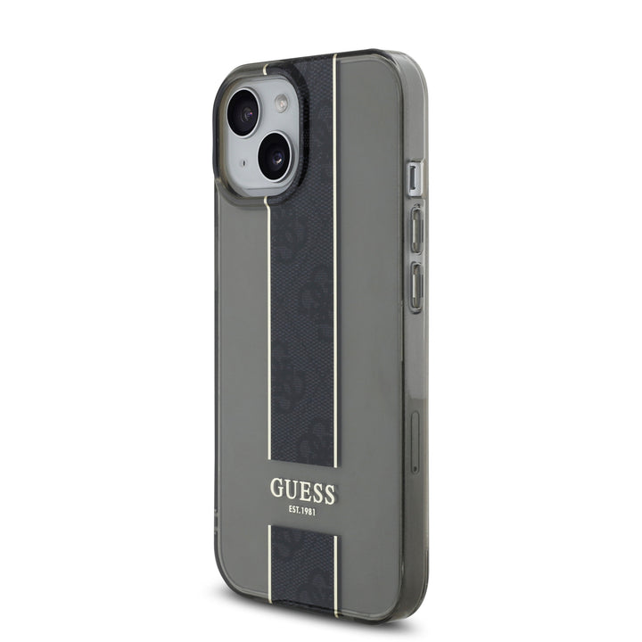 Guess iPhone 15 Backcover hoesje IML 4G Stripe - Zwart-Hoesjes-Ilumina Benelux