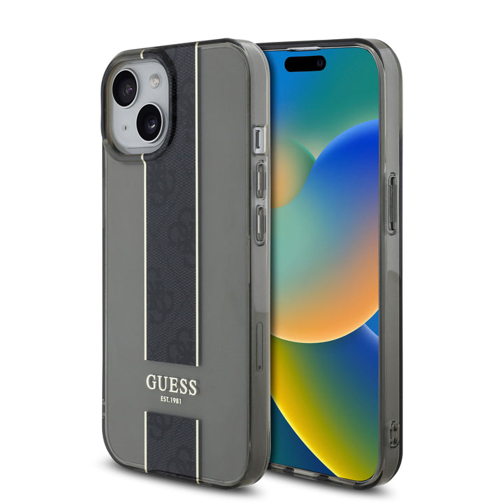 Guess iPhone 15 Backcover hoesje IML 4G Stripe - Zwart-Hoesjes-Ilumina Benelux