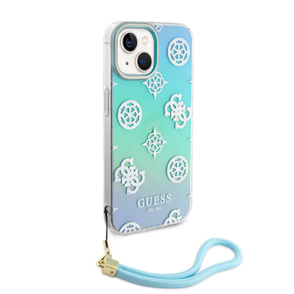 Guess iPhone 15 Backcover hoesje Iridescent glitter pattern - Turquoise-Hoesjes-Ilumina Benelux
