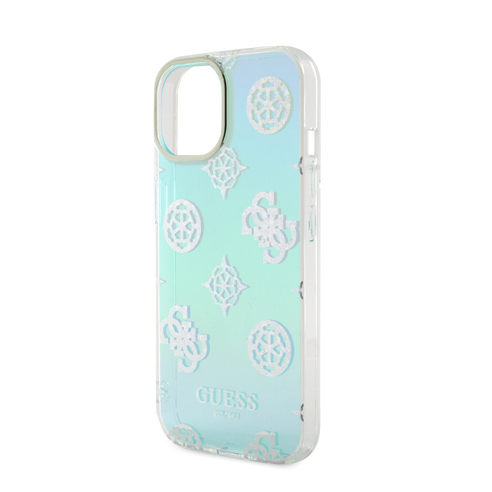Guess iPhone 15 Backcover hoesje Iridescent glitter pattern - Turquoise-Hoesjes-Ilumina Benelux