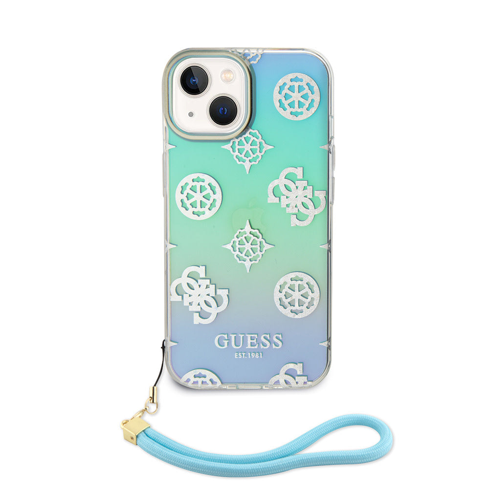 Guess iPhone 15 Backcover hoesje Iridescent glitter pattern - Turquoise-Hoesjes-Ilumina Benelux