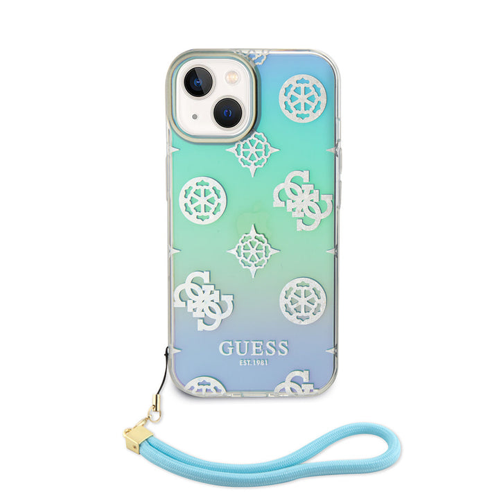 Guess iPhone 15 Backcover hoesje Iridescent glitter pattern - Turquoise-Hoesjes-Ilumina Benelux
