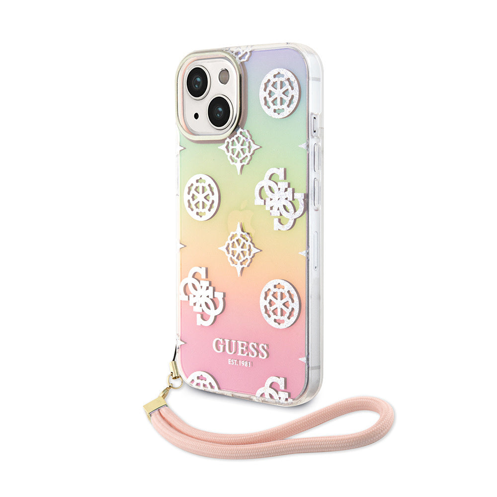 Guess iPhone 15 Backcover hoesje ML IRIDESCENT GLITTER PEONY - Roze-Hoesjes-Ilumina Benelux
