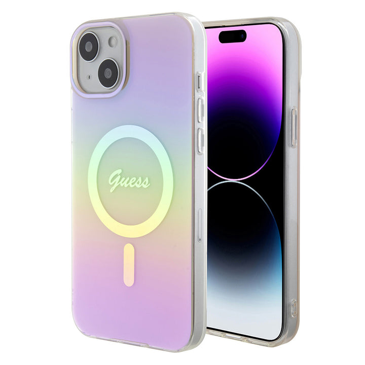 Guess iPhone 15 Backcover hoesje Magsafe iridescent - Roze-Hoesjes-Ilumina Benelux