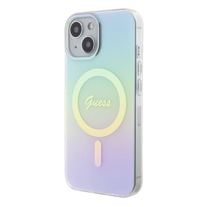 Guess iPhone 15 Backcover hoesje Magsafe iridescent - Turquoise-Hoesjes-Ilumina Benelux