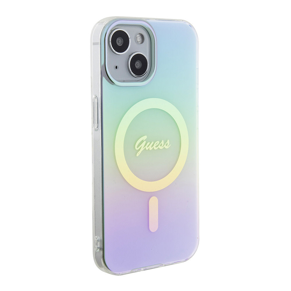 Guess iPhone 15 Backcover hoesje Magsafe iridescent - Turquoise-Hoesjes-Ilumina Benelux