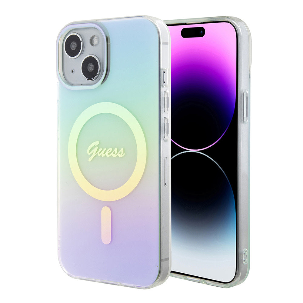 Guess iPhone 15 Backcover hoesje Magsafe iridescent - Turquoise-Hoesjes-Ilumina Benelux