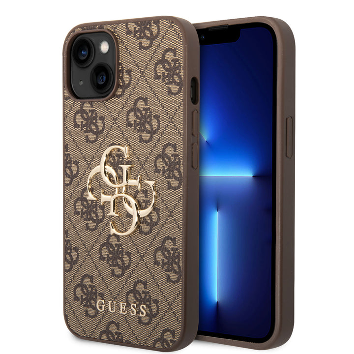 Guess iPhone 15 Hardcase hoesje - 4G - Big Metal Logo - Bruin-Hoesjes-Ilumina Benelux