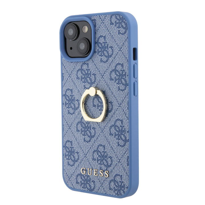 Guess iPhone 15 Hardcase hoesje - 4G - Met Ringhouder - Blauw-Hoesjes-Ilumina Benelux