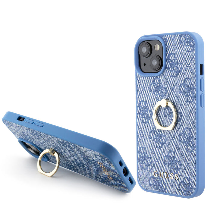 Guess iPhone 15 Hardcase hoesje - 4G - Met Ringhouder - Blauw-Hoesjes-Ilumina Benelux