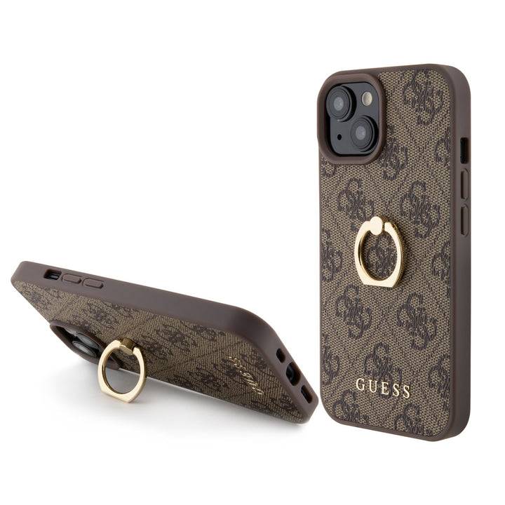 Guess iPhone 15 Hardcase hoesje - 4G - Met Ringhouder - Bruin-Hoesjes-Ilumina Benelux