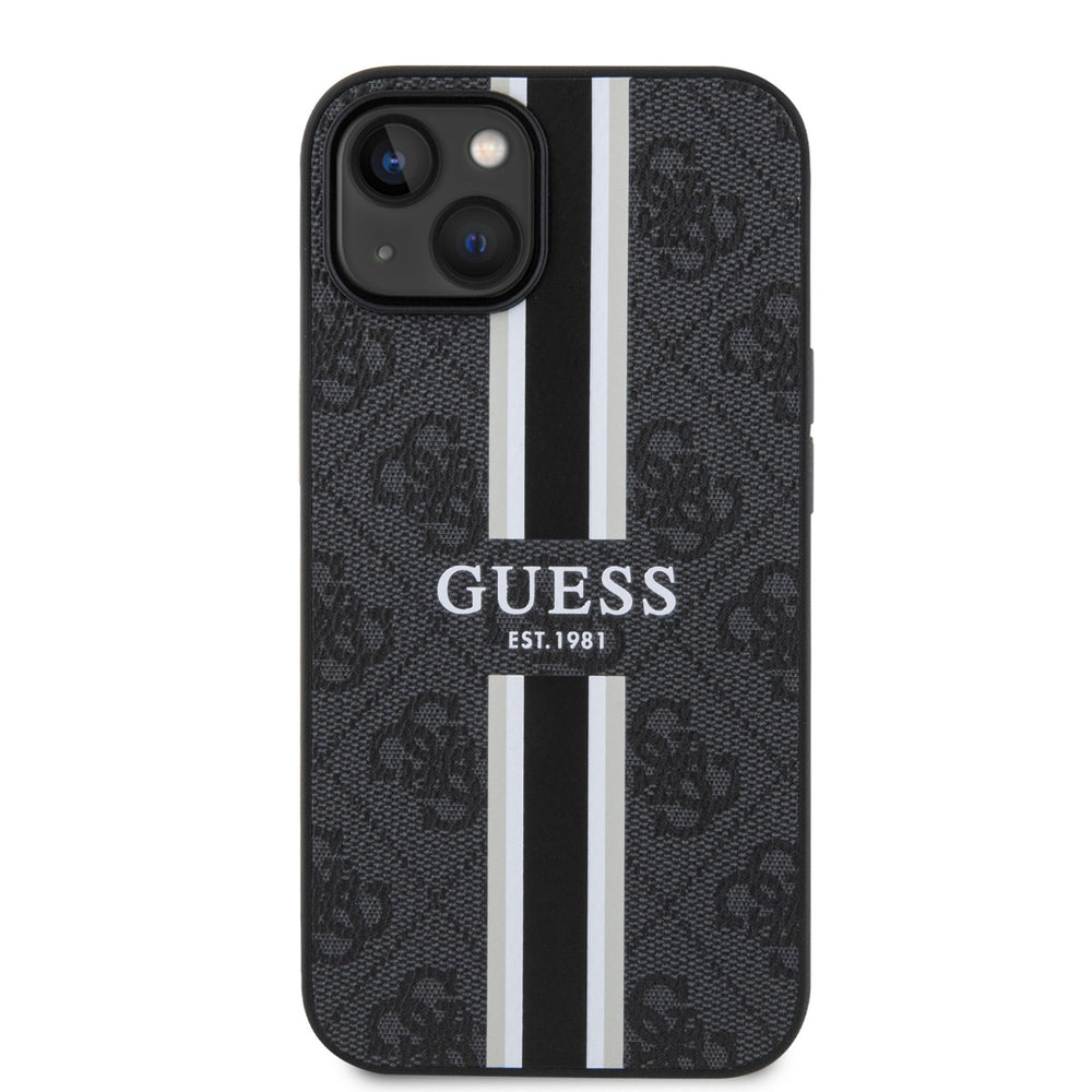 Guess iPhone 15 Hardcase hoesje - 4G Printed Stripes - Zwart-Hoesjes-Ilumina Benelux