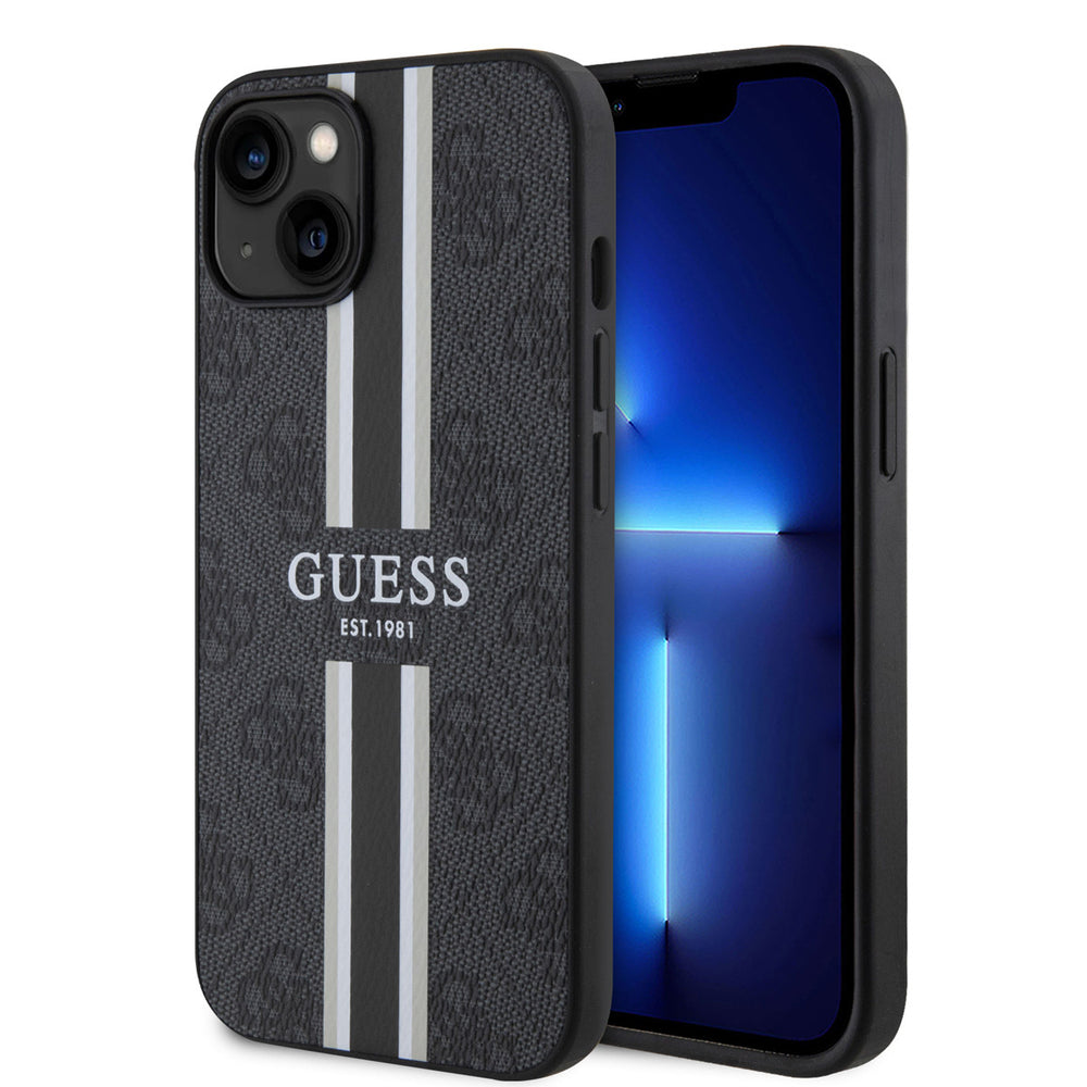 Guess iPhone 15 Hardcase hoesje - 4G Printed Stripes - Zwart-Hoesjes-Ilumina Benelux