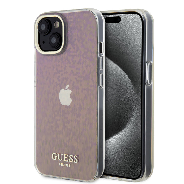 Guess iPhone 15 Hardcase hoesje - Faceted Mirror - Disco Roze-Hoesjes-Ilumina Benelux