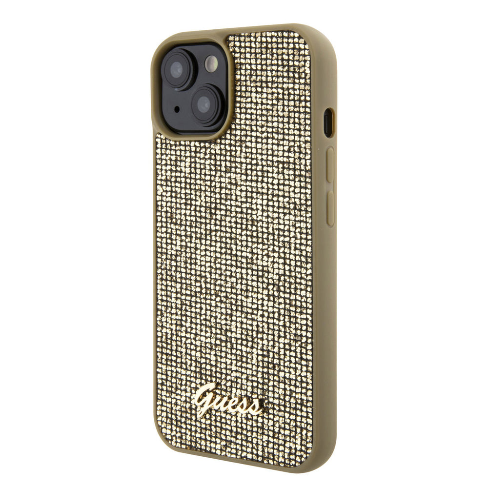 Guess iPhone 15 Hardcase hoesje - Metal Script - Disco Goud-Hoesjes-Ilumina Benelux