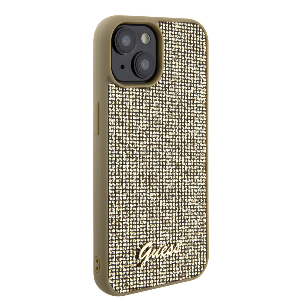 Guess iPhone 15 Hardcase hoesje - Metal Script - Disco Goud-Hoesjes-Ilumina Benelux