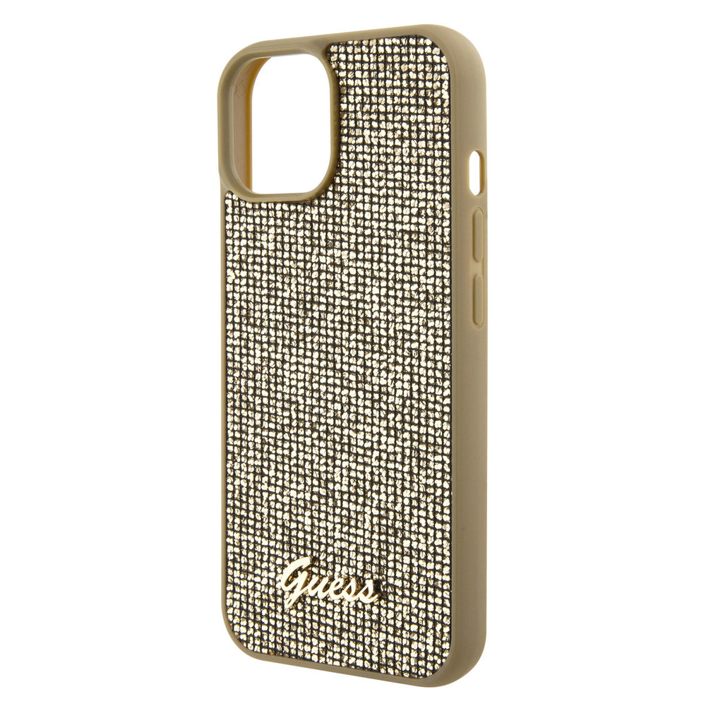 Guess iPhone 15 Hardcase hoesje - Metal Script - Disco Goud-Hoesjes-Ilumina Benelux