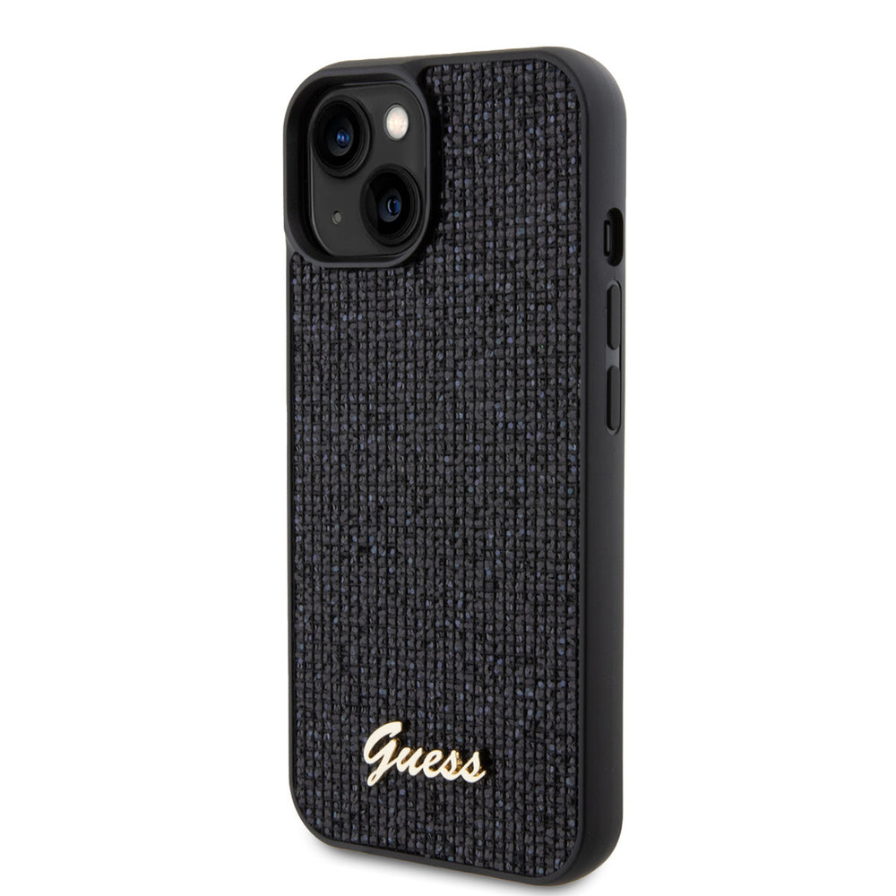 Guess iPhone 15 Hardcase hoesje - Metal Script - Disco Zwart-Hoesjes-Ilumina Benelux