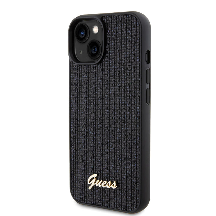 Guess iPhone 15 Hardcase hoesje - Metal Script - Disco Zwart-Hoesjes-Ilumina Benelux