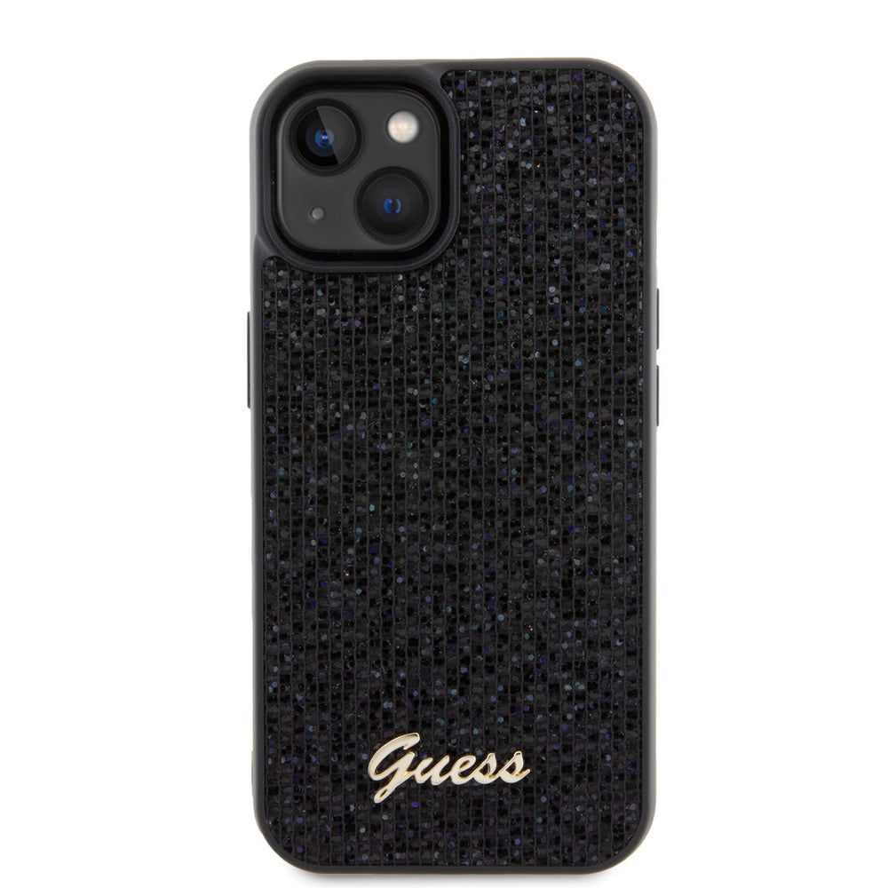 Guess iPhone 15 Hardcase hoesje - Metal Script - Disco Zwart-Hoesjes-Ilumina Benelux