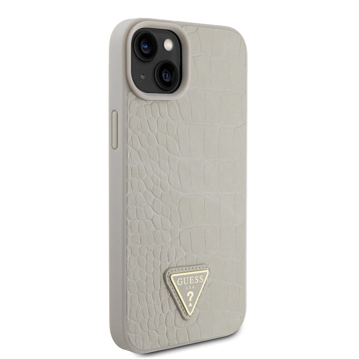 Guess iPhone 15 Plus & iPhone 14 Plus Backcover hoesje Croco triangle logo - Goud-Hoesjes-Ilumina Benelux