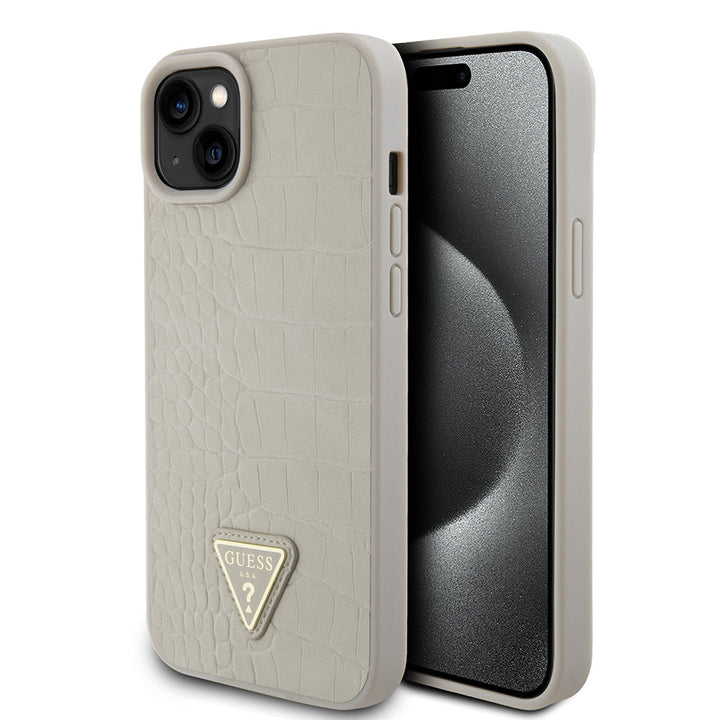 Guess iPhone 15 Plus & iPhone 14 Plus Backcover hoesje Croco triangle logo - Goud-Hoesjes-Ilumina Benelux