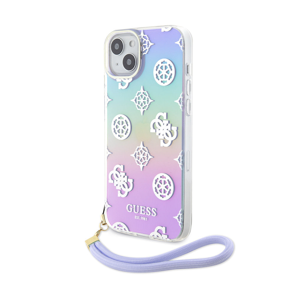 Guess iPhone 15 Plus & iPhone 14 Plus Backcover hoesje Iridescent glitter pattern - Paars-Hoesjes-Ilumina Benelux