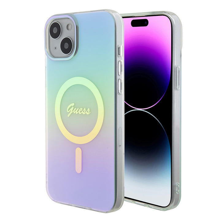 Guess iPhone 15 Plus & iPhone 14 Plus Backcover hoesje Magsafe iridescent - Turquoise-Hoesjes-Ilumina Benelux