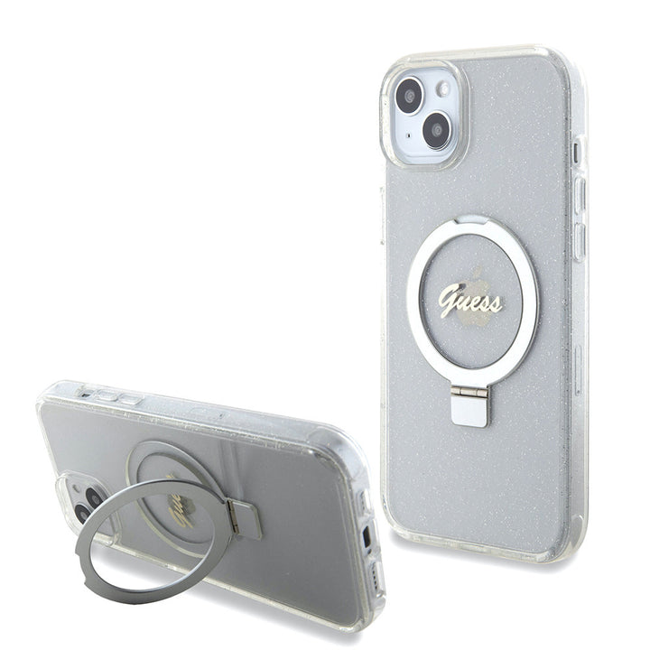 Guess iPhone 15 Plus & iPhone 14 Plus Backcover hoesje Magsafe script logo - Transparant-Hoesjes-Ilumina Benelux
