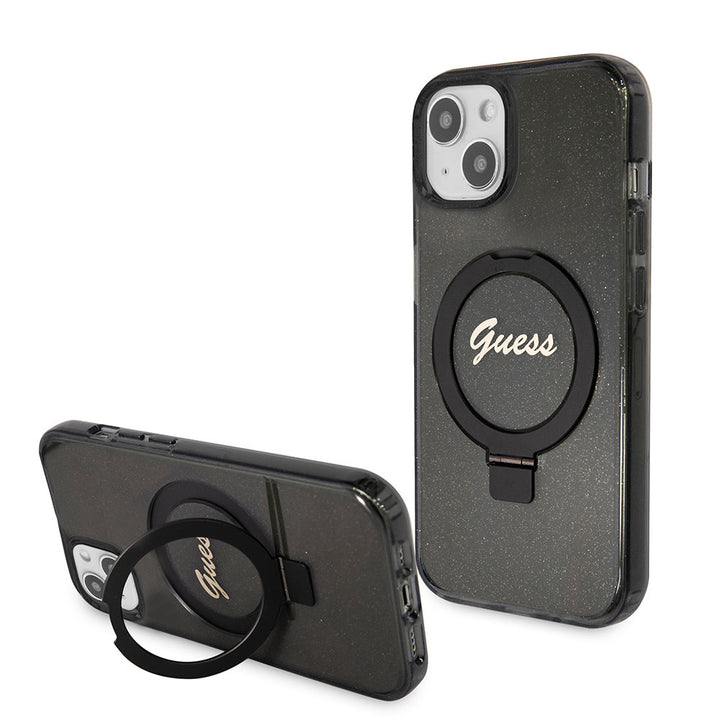 Guess iPhone 15 Plus & iPhone 14 Plus Backcover hoesje Magsafe script logo - Zwart-Hoesjes-Ilumina Benelux